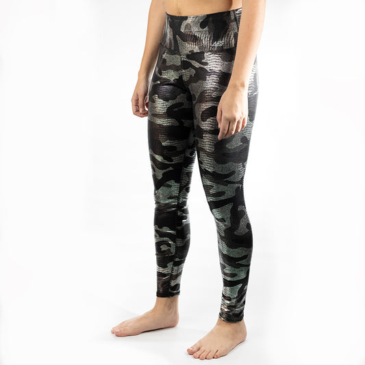 Leggings Metálico Plateado con Negro